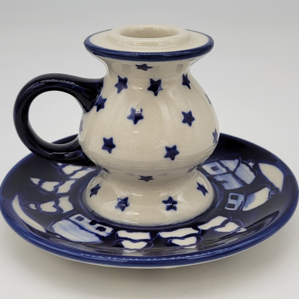 Boleslawiec Polish Pottery Candlestick Holder Star Pattern